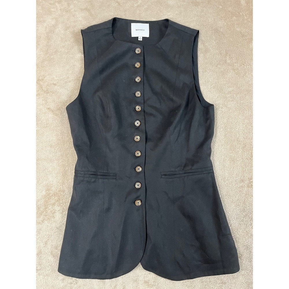 Reformation Jaden Tailored Vest Women Size 6 Small Black Crew Neck Waistcoat EUC
